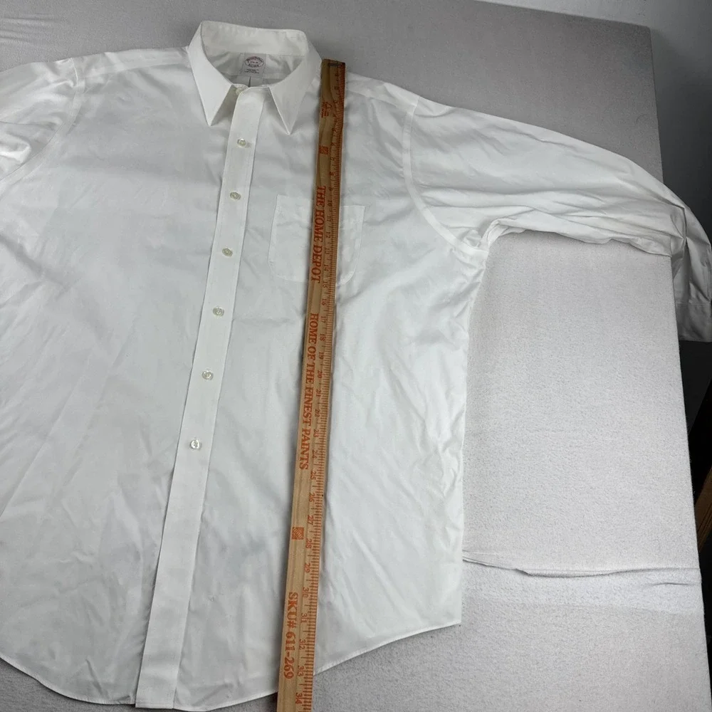 Brooks Brothers Mens Traditional Fit White Pinpoint Oxford 17.5-35 Non-Iron